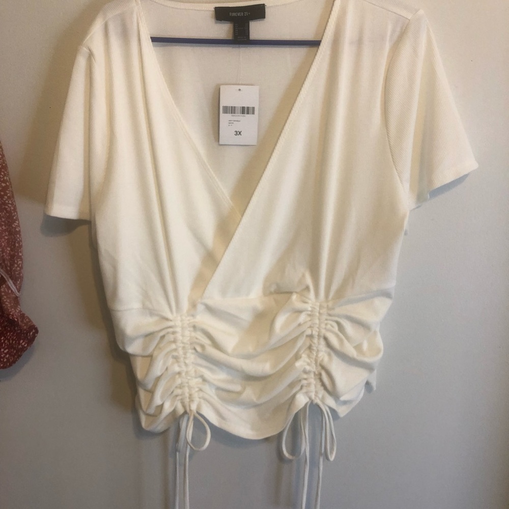 White Ruched Short Sleeve Crop Top